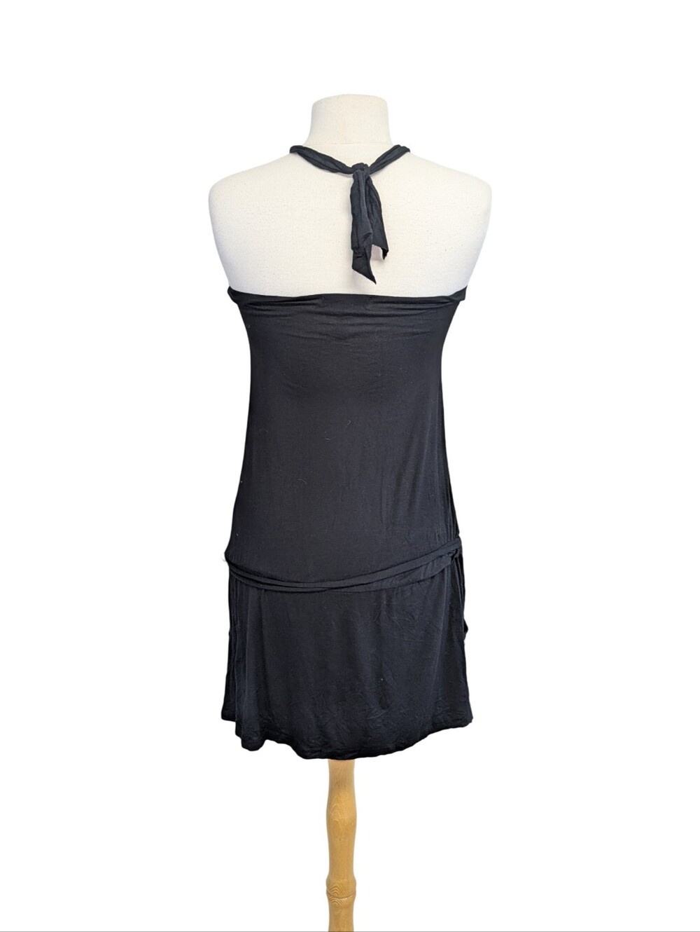 Y2K Halter Dress - Slouchy Beaded Mini Dress - Black By Buffalo David Bitton - Picture 3 of 9